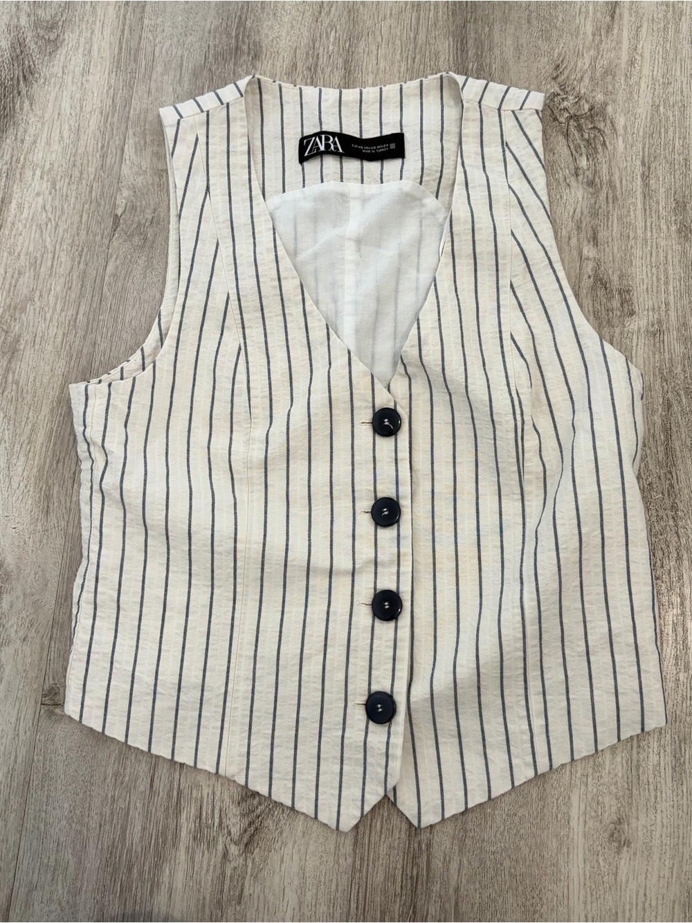 ZARA white striped vest shirt vertical pinstripes button-down front Womens XS